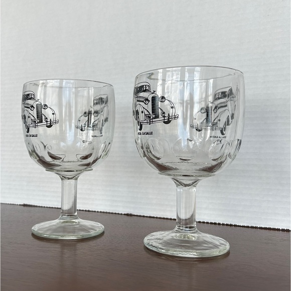 Vintage  "1936 La Salle" Thumbprint Stemmed Goblets Set of 2 Classic Car Barware - Picture 2 of 12